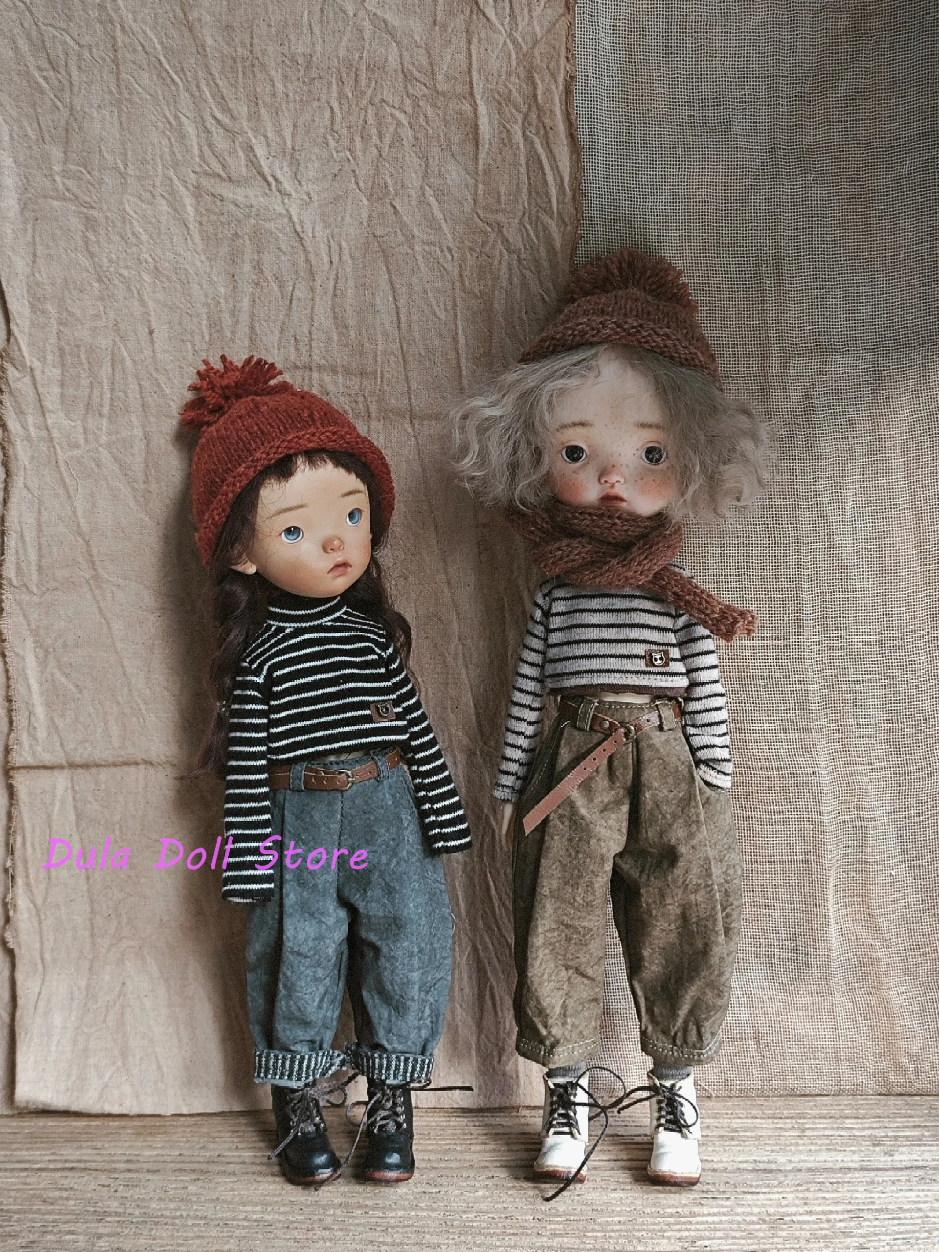 Dula Doll Clothes for Blythe Landazz Landoudou Medium length windbreaker, rolled edge pants Knitted hat scarf ob24 ob22 bid Doll