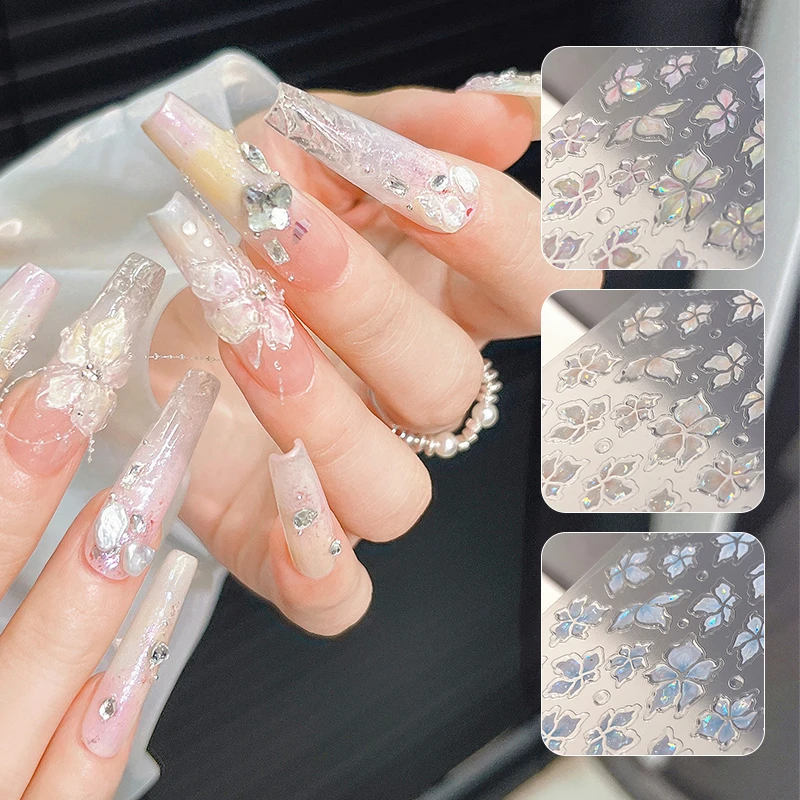 5D ฤดูใบไม้ผลิดอกไม้สติกเกอร์เล็บ Daisy กลีบสีสันนูนกาวสติ๊กเกอร์ Kawaii ดอกไม้เล็บ Charms Sliders ตกแต่ง DIY