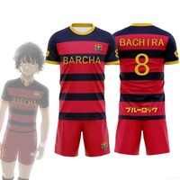 Anime Blue Lock Bakara Character Barcelona Football Suit Ruiz Character Football Suit 3D Personalized Printed Round Neck Set