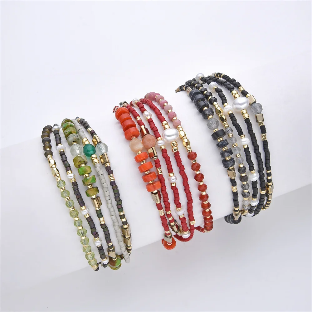 KKBEAD Multilayer Miyuki Beads Bracelet Handmade Beaded Bracelets for Women Jewelry Adjustable Rope Natural Stone Pearl Pulseras