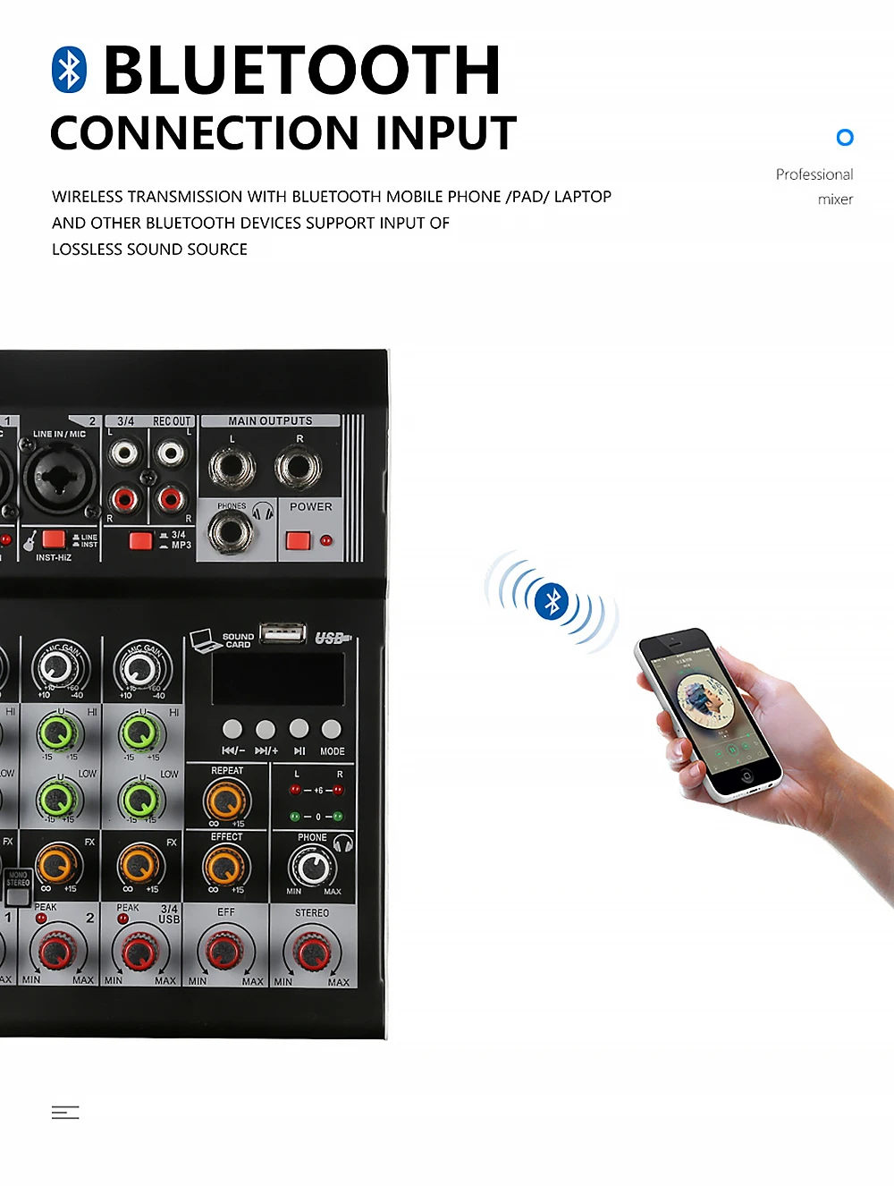 Audiomixer F4a Mixing Console Ingebouwde 16dsp Effecten Bluetooth Usb Record Computer 48V Phantom Power 4 Kanalen Usb Geluidskaart
