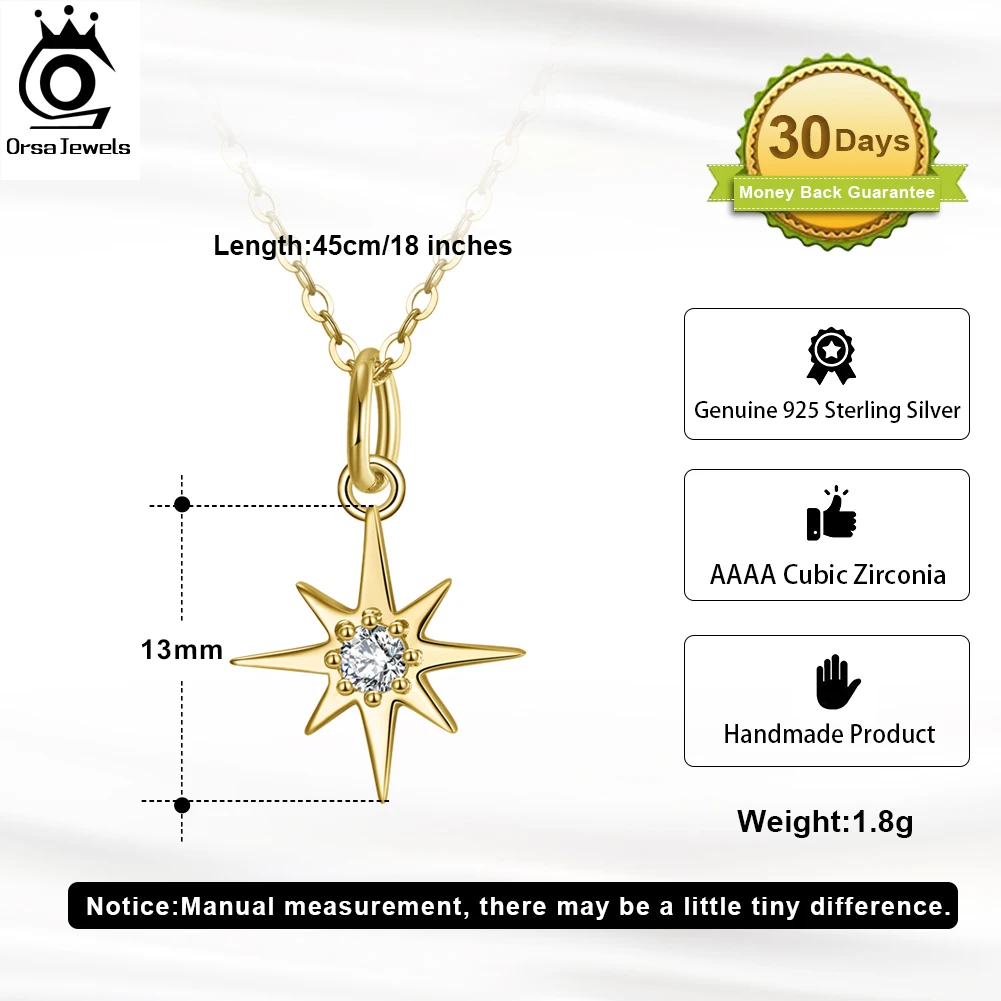 ORSA JEWELS Snowflake Necklace for Women Sterling Silver Jewelry Sparkling Cubic Zirconia Pendant for Teenage Girls Mom APN08