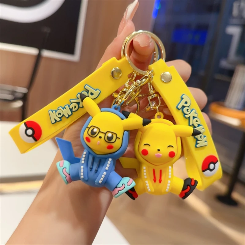 Cartoon Hoodie Pikachu Keychain Pendant Pok É Mon Doll Pvc Pendant Bag Accessories Action Toy Doll Party Gifts