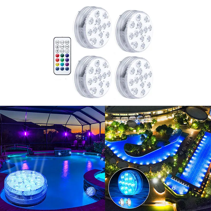 Rgb levou luz submersível com ímã e ventosa, luz subaquática para lagoa, 13 led