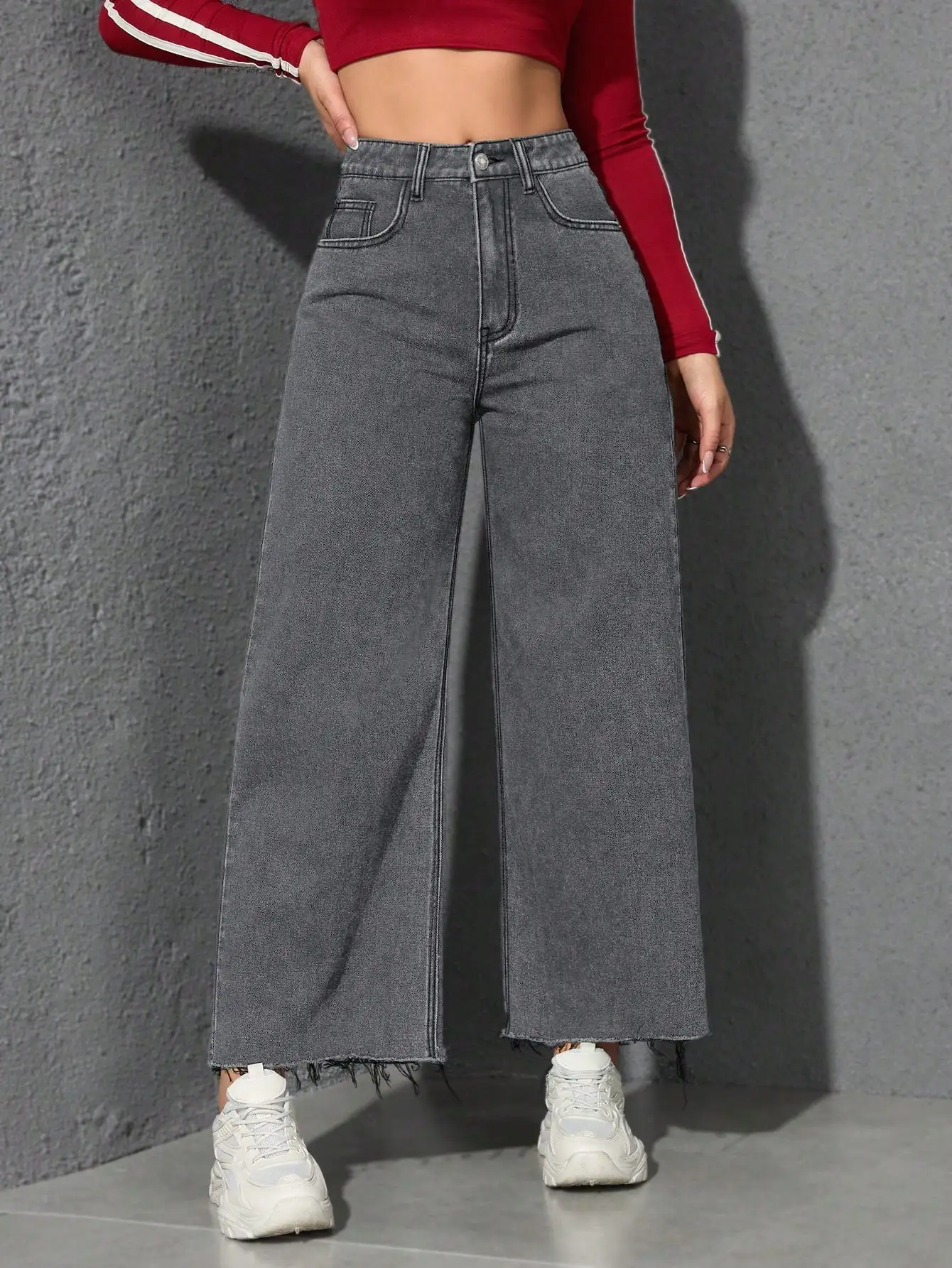 

Джинсы с высокой талией и широкими штанинами, с застежкой-молнией, необработанным краем и свободным кроем для женщин