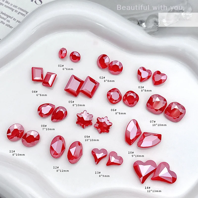 

10pcs Pomegranate Red Nail Art Crystal Point Bottom Diamond New Year 3D DIY Nail Decoration Charms Accessories