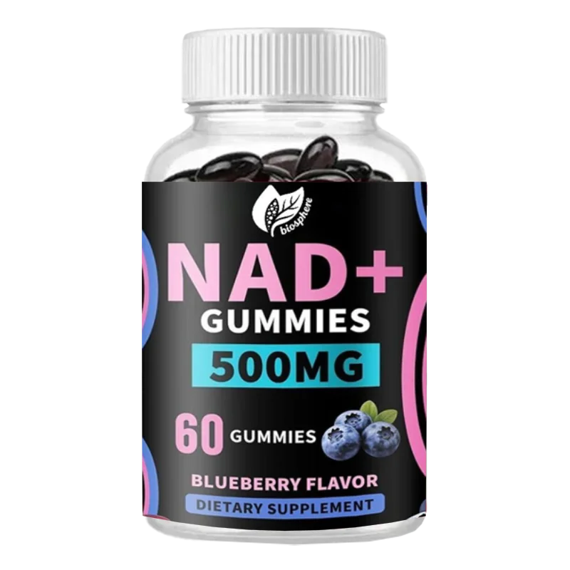 500mg NAD Gummies Ultra High Absorption Blueberry Flavored - Supports Energy & Radiant Skin Health 60 Capsules per Bottle
