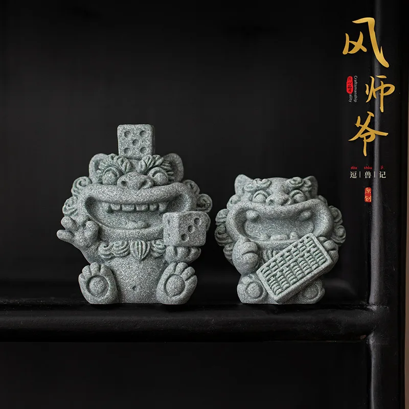 Green Sandstone Feng Shui Master Tea Pet Home Entrance Car Ornament Tea Table Auspicious Good Luck Decorative