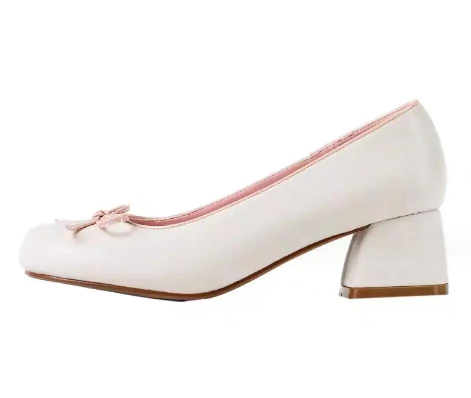 Autumn Spring Butterfly-knot Women Pumps Shallow Slip On Thick Low Heel Shoes Sandalas Ladies Elegant Performance dance Shoes