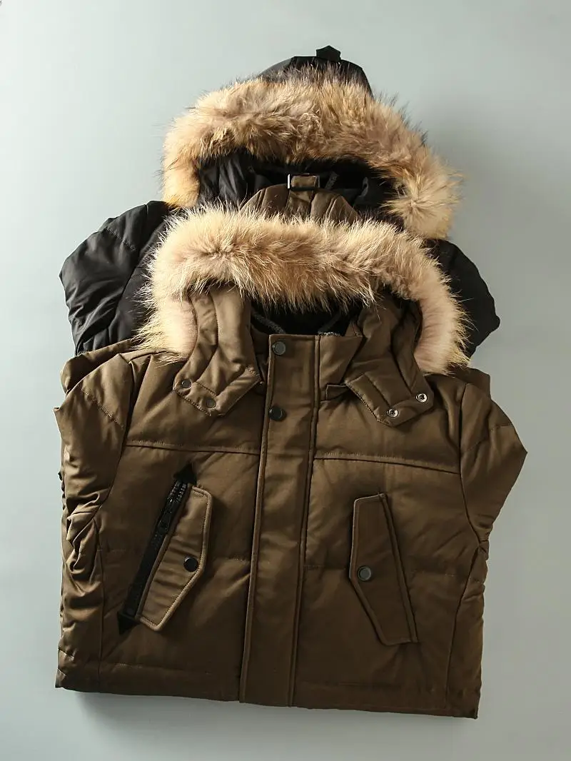 

Winter New Fashionable Casual Hooded Men's down Jacket Coyote Fur Collar Warm Workwear Parka Youth Polyester Fabric Zipper Cl...