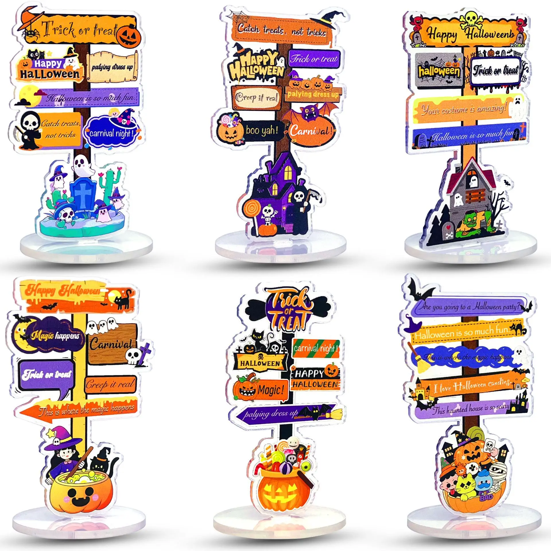 

Новый хэллоуин акрил стоя знак прозрачный двухсторонний мультфильм милые украшения рабочего стола подарок