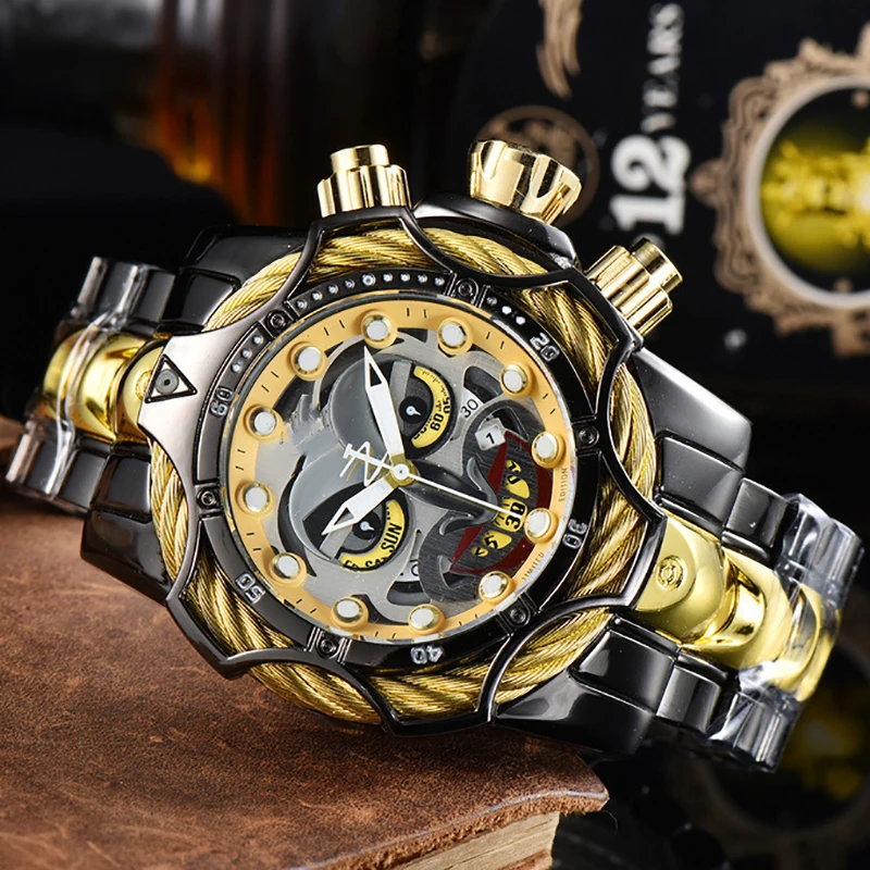 2023 Men\'s Quartz Watch Joker Pattern Large Plate Multifunctional Alloy Strap Waterproof Quartz Leisure Business Watch