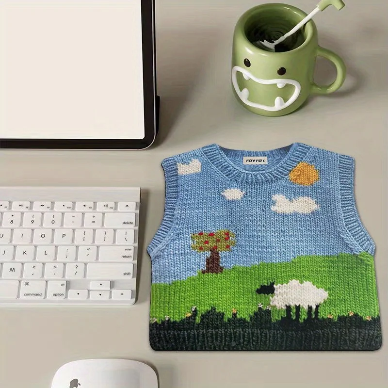 1pc schattig gebreide trui ontwerp muismat-schattige pixelboom, schapenlandschap gaming esthetiek, antislipbasis, wasbare bureaumat