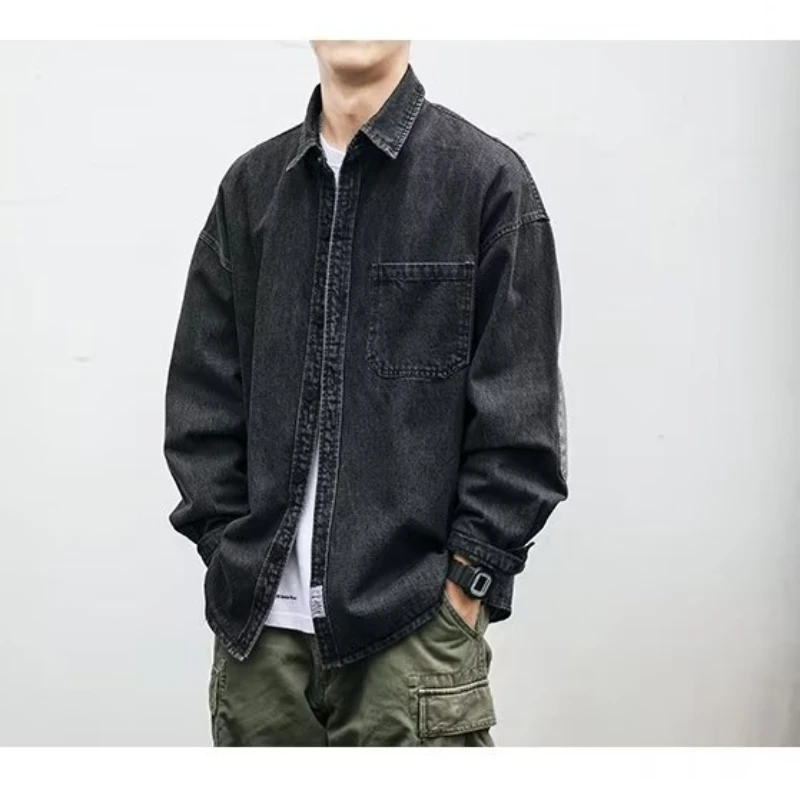 

Cowboy Jacket Men's American Retro Distressed Washed Denim Shirt Men's Denim Workwear Small Collar Jacket Jacket