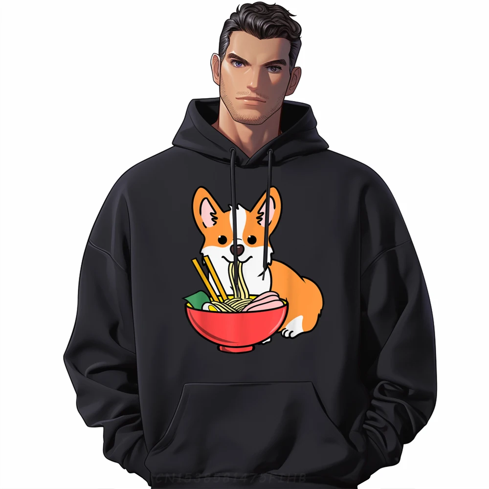 

Corgi Eating Ramen Black Hoodies Christmas Hoodie Happy New Years Sweatshirts For Men