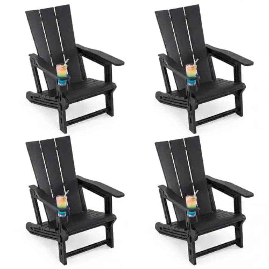 Adirondack Chairs with Cup Holder for outdoor use, made of durable polywood in classic navy blue with ergonomic design and buil