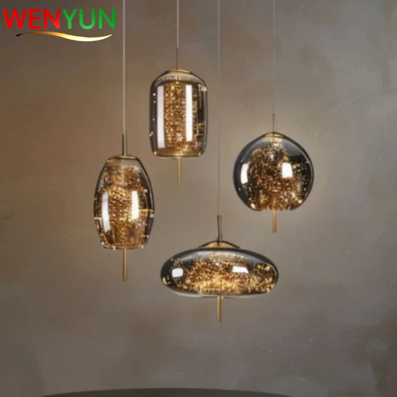 Nordic Starry Sky Glass Pendant Lamp Stars Bedside Chandelier Light Luxury Long Line Smoke Personality Hotel Bar Hanging Lamp
