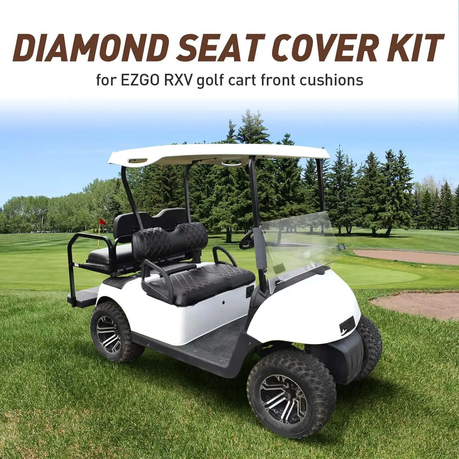 Golf Cart Diamond Seat Vinyl Seat Cover Covers Kit for Fit EZGO RXV Ordinary Front Seat Cushion, No Nails Required