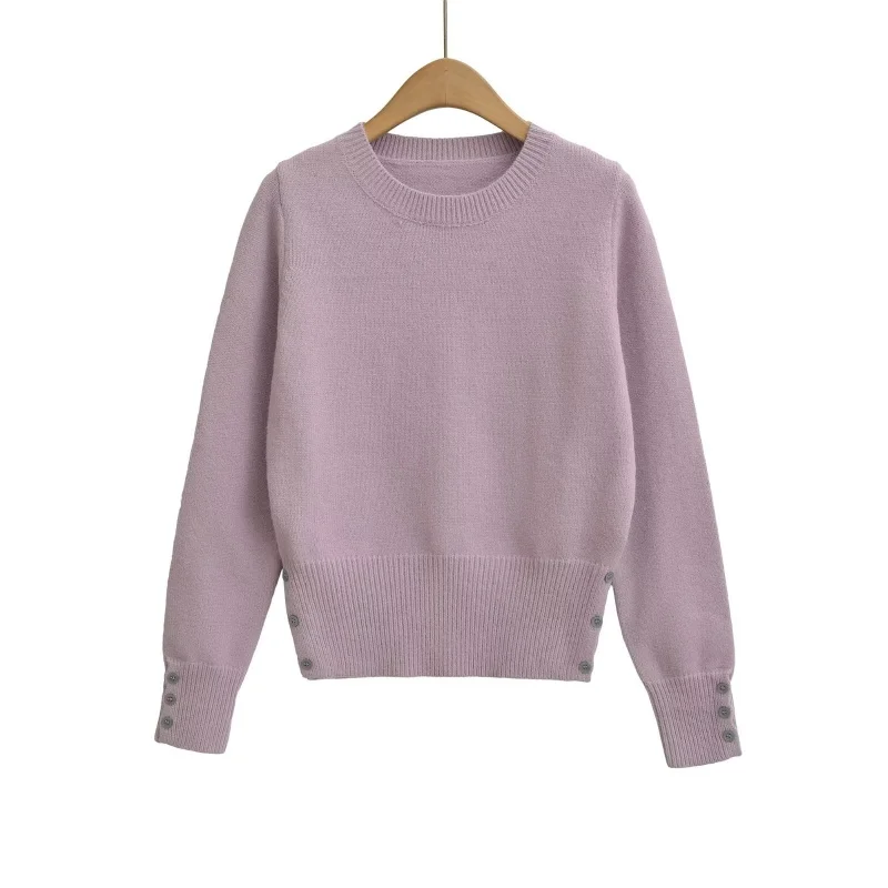 Top de Punto Multicolor Hoado con Cuello Redondo y Puños con Cuentas, Estilo Lujoso, Suave y Cómodo, Prenda Versátil para O...