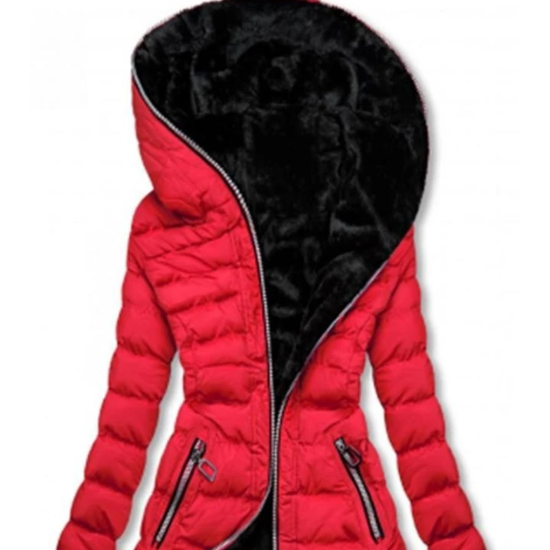 

Women's Hooded Long-sleeved Comfortable and Beautiful Warm Velvet Cotton Clothes Winter Medium and Long Zipper Jacket