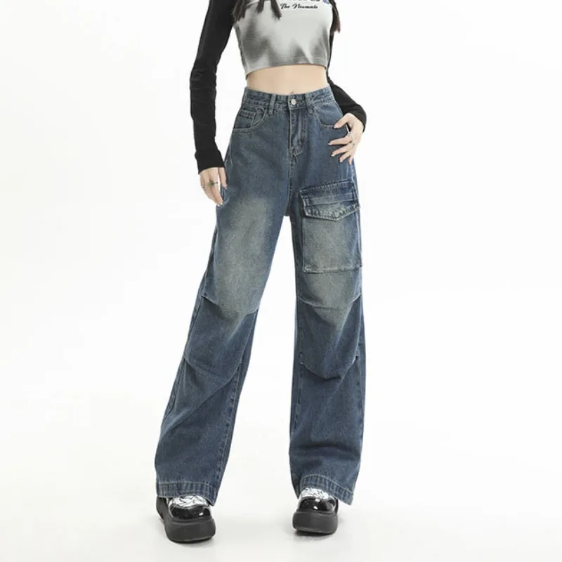 

Punk Fashion Streetwear Pockets Y2k Pant High Waist Loose Wide Leg Jeans Women Harajuku Grunge Pantalon