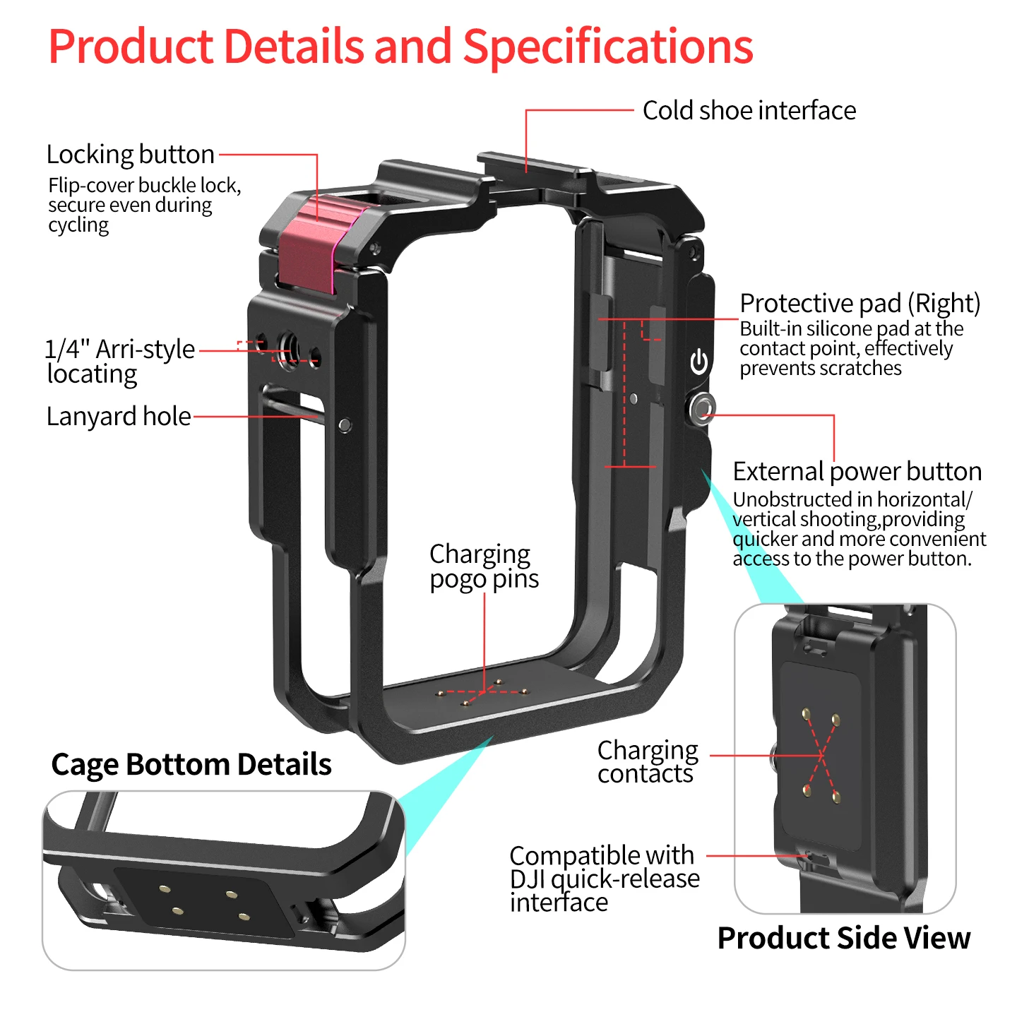 Bgning für DJI Osmo 360 Magnetischer Kamerarahmen für Horizontale & Vertikale Fotografie Schnellverschluss Aufladbare Erweiterung Stativhalterung – Detail 11