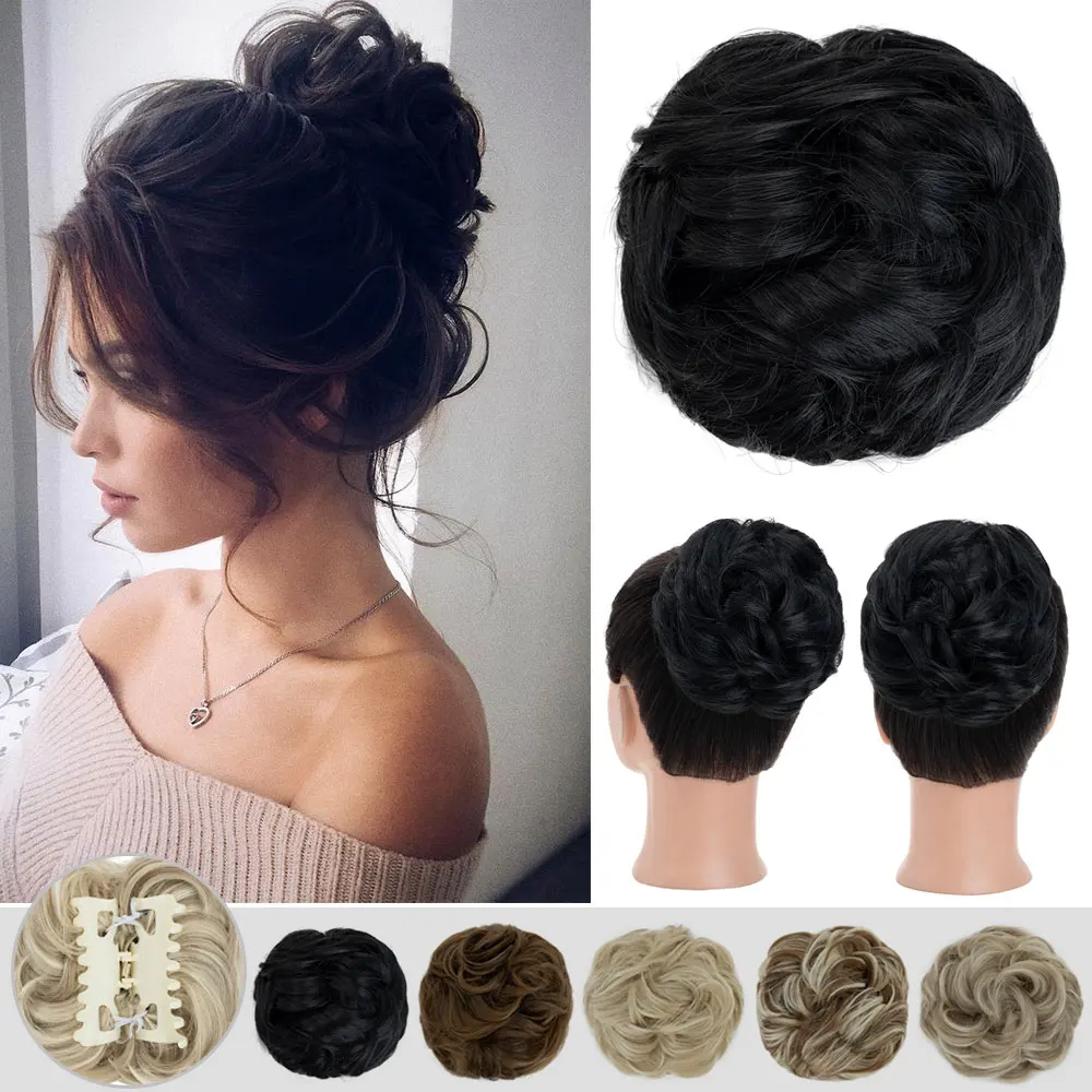 S-noilite Synthetic Messy Bun Curly Scrunchie Hair Natural Thick Chignon Hair Donut Hairpiece Claw On Bun Ponytail Extensions