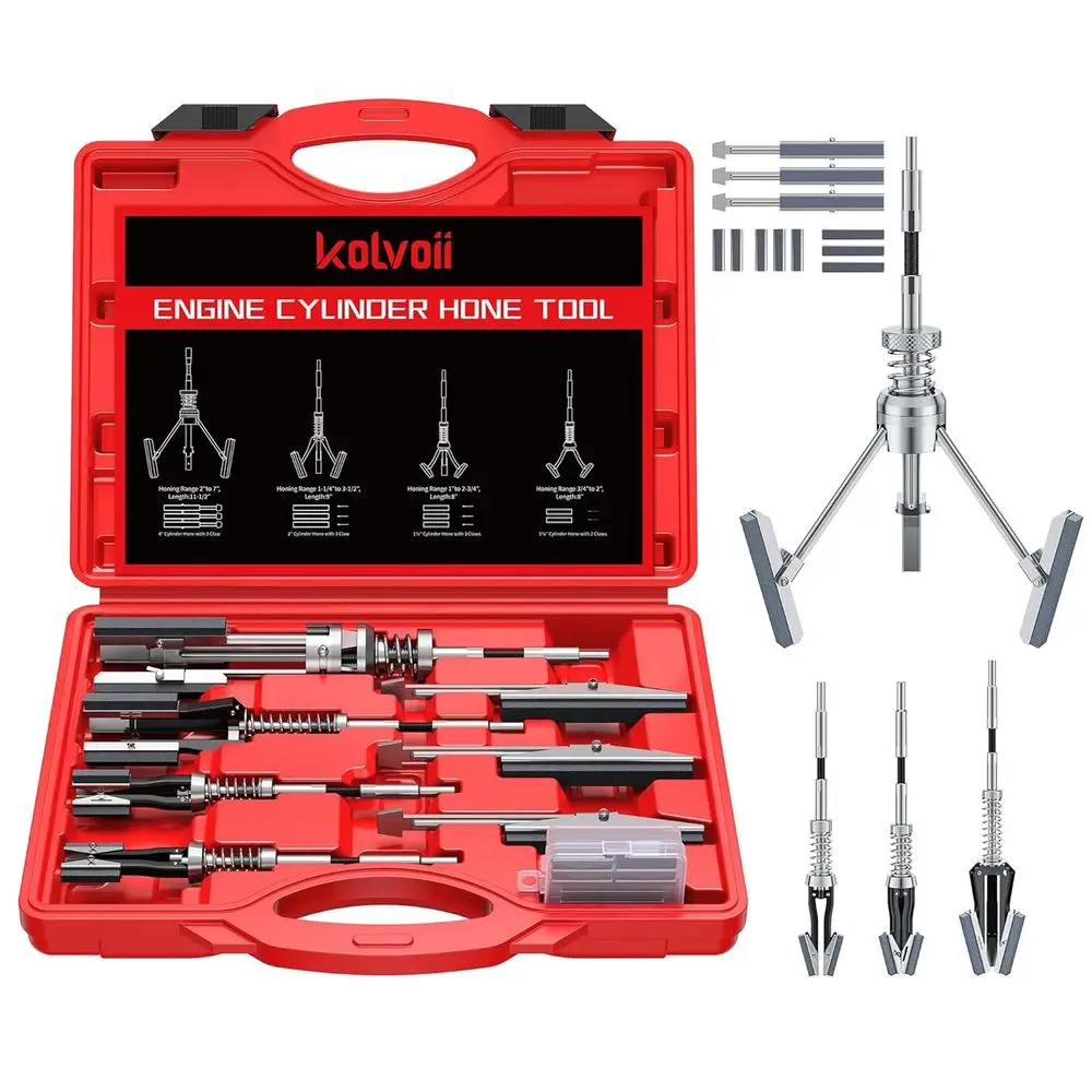 

Cylinder Hone Tool Set with Tool Box, Adjustable Engine Cylinder Honing Tool for Sizes 3/4 to 7 Cylinders, 1-1/8, 3 and 4 Diamet