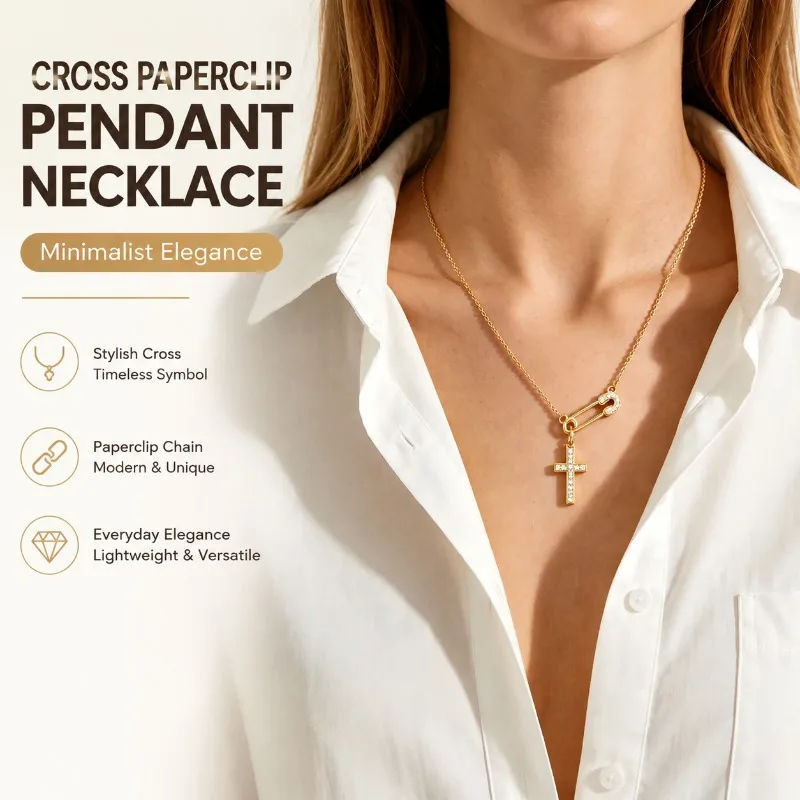 Paperclip‑cross Pendant Necklace Light‑luxury Niche‑style Ladies Versatile Exquisite Clavicle‑chain Chic Neck‑ornament