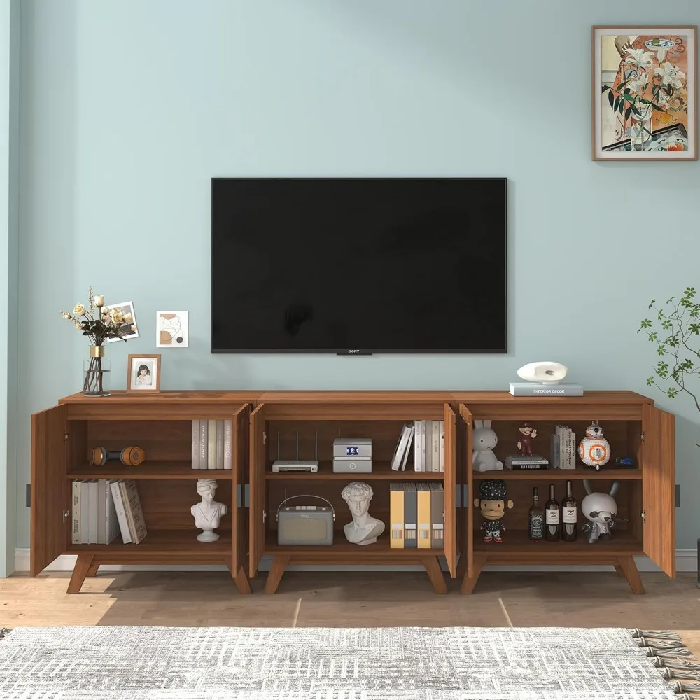 خزانة بوفيه خشبية حديثة مخددة بـ 6 أبواب مع مساحة تخزين #5