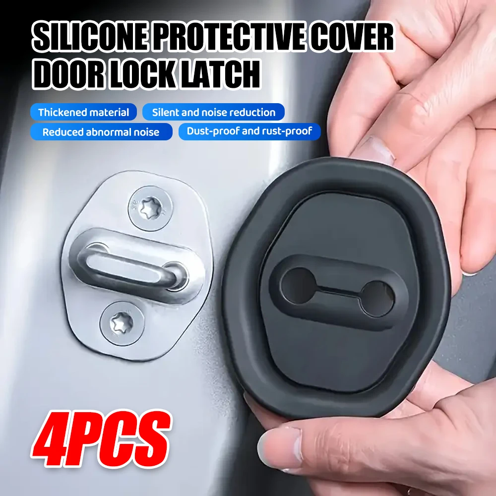 4pcs Silicone Car Door Lock Buckle Protective Covers, Durable And Quiet, Anti-Rust And Noise-Reducing Interior Accessories, Suit