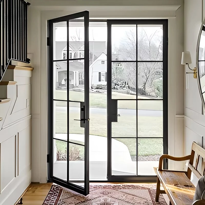 

Звукоизоляционные алюминиевые французские двери с черной рамой для домов