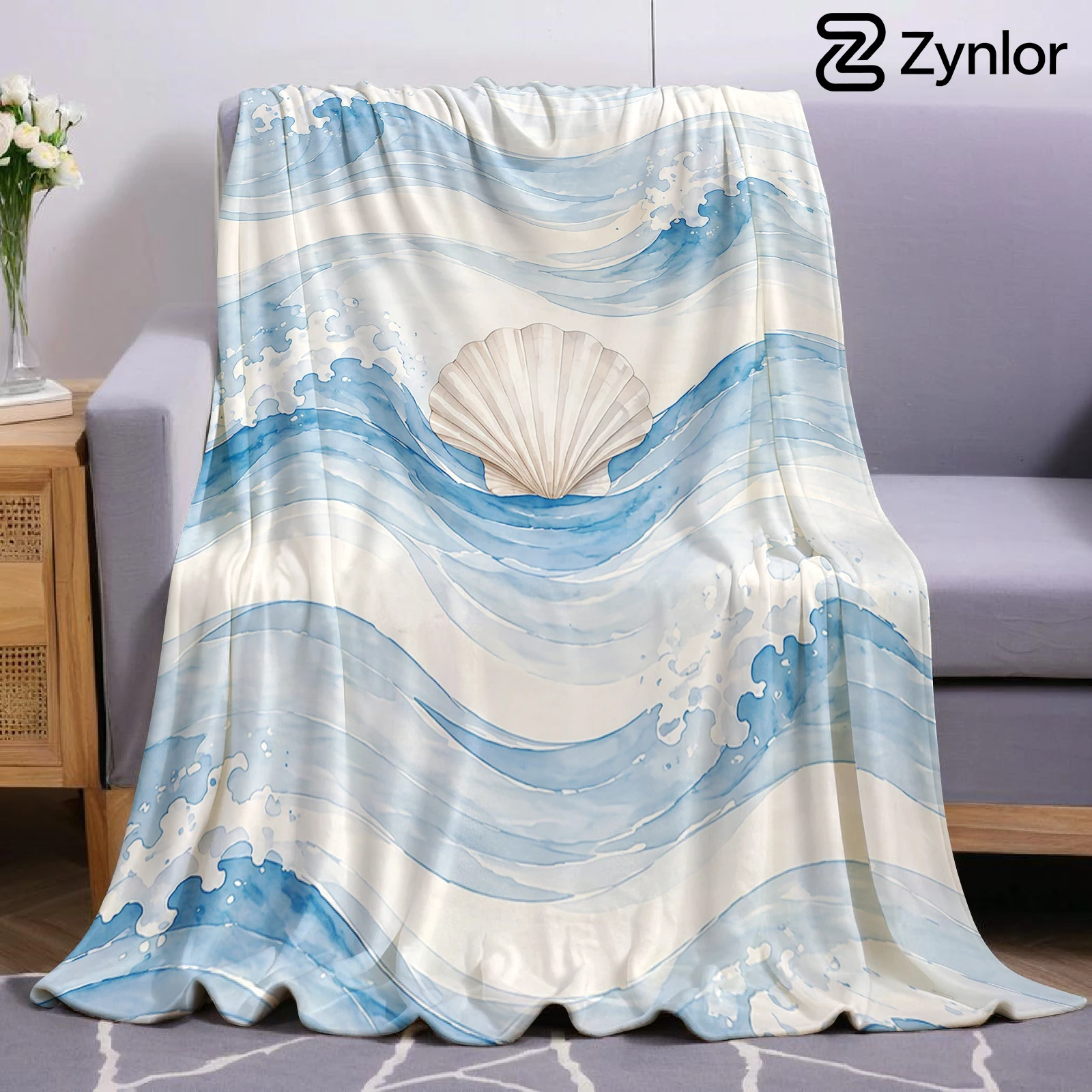 Ocean Wave Shell Ultra Soft Sherpa Fleece Blanket Fluffy Warm Halloween Cozy Throw for Sofa Couch Bedroom Gift All season