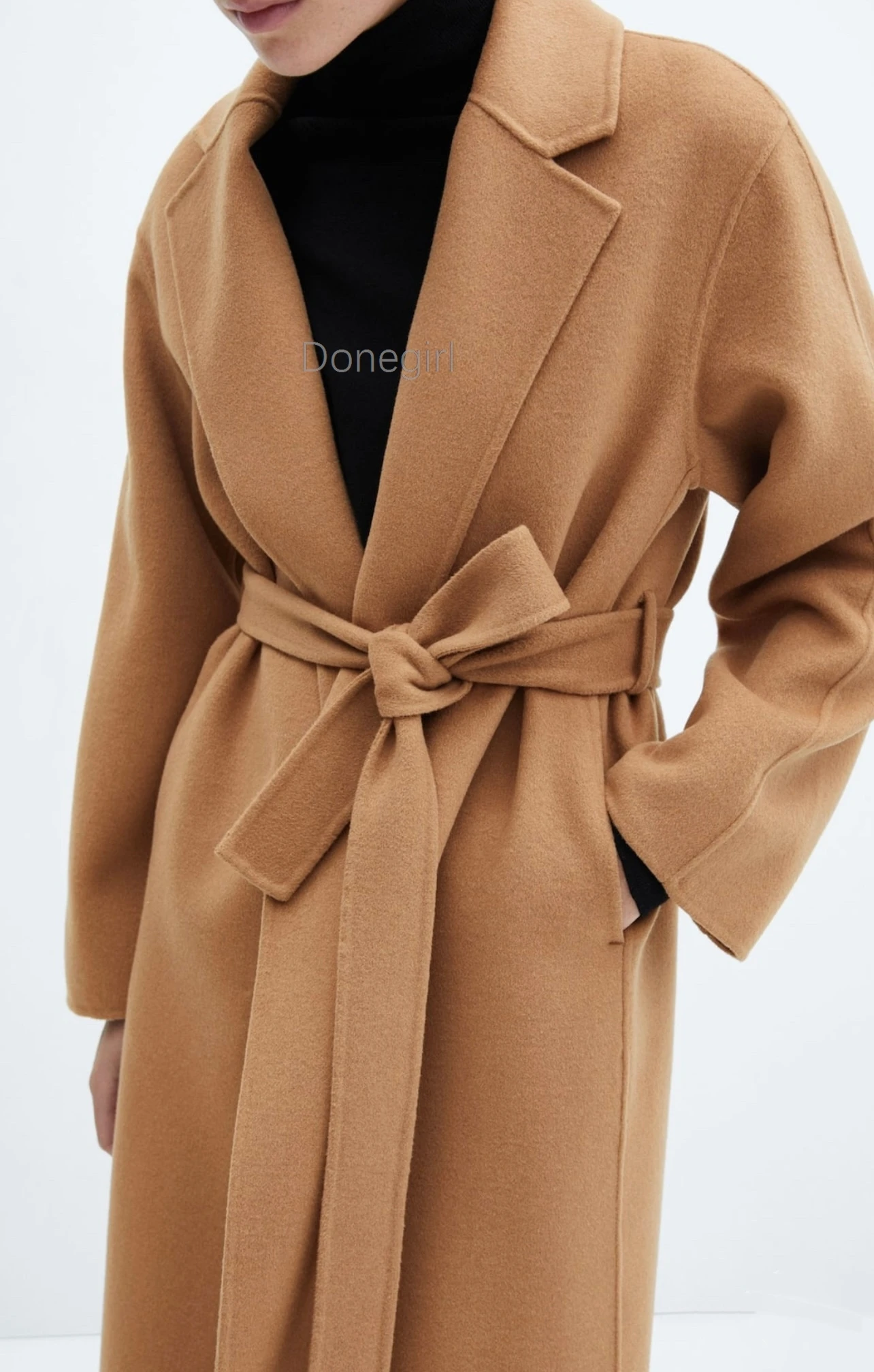 Winter Wool Coat Female Mid-Length Coat Black Wool Coat Woman Autumn New Casual Fashion Grey Beige Lace-Up Handmade Coat