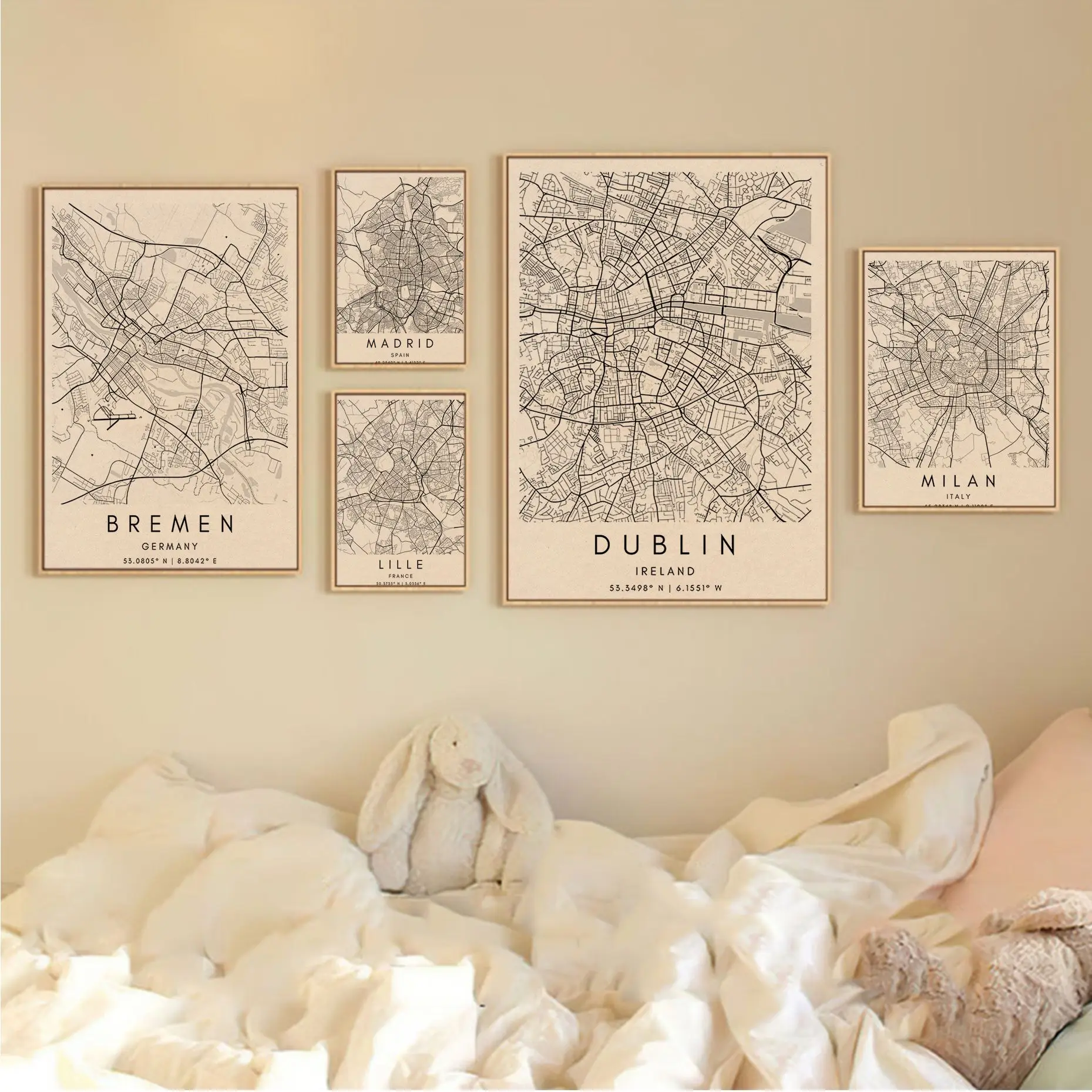 Dublin Paris London New York Custom City Map Classic Movie Posters Kraft Paper Sticker Home Bar Cafe Room Wall Decor