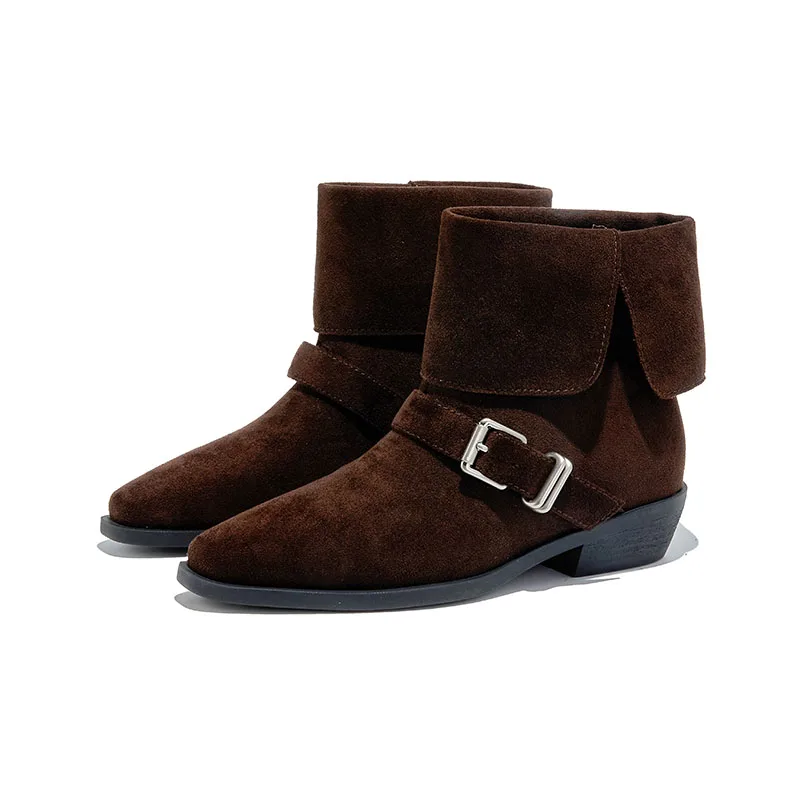 Women's Western Cowboy Boots Pointed-Toe Vintage Maillard Women Boots Large-Size Non-Slip Ankle Boots and Short Boots female