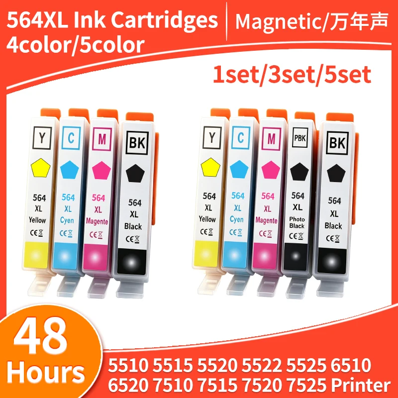 1-5set 564XL 564 XL ink cartridge Compatible HP564 564 For HP deskjet 4610 4620 6512 6515 D5460/D5463/D5468/D7560 inkjet printer
