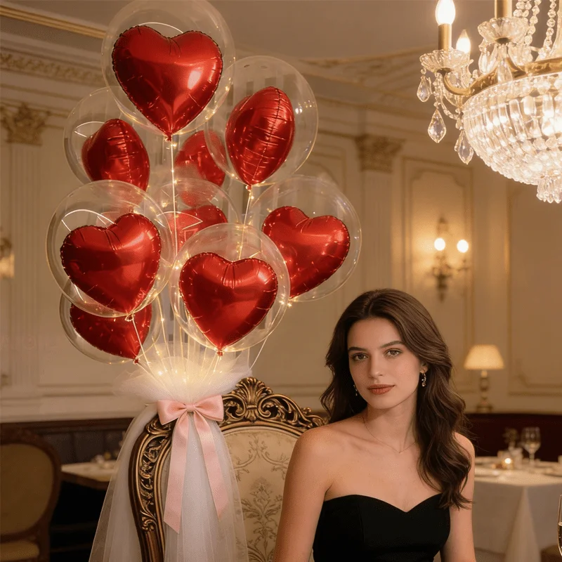 10-teiliges transparentes Blasenballon-Set mit roten Herz-Folienballons, Valentinstag, Geburtstag, Hochzeit, Party, Dekoration, Foto-Requisiten – Detail 1