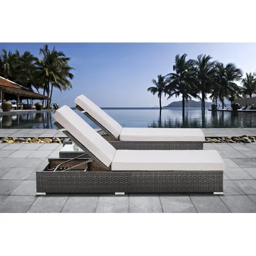 Daybed Outdoor Furniture Patio Rattan Chaise Lounge Chair Beach Sun Lounger Rattan / Wicker