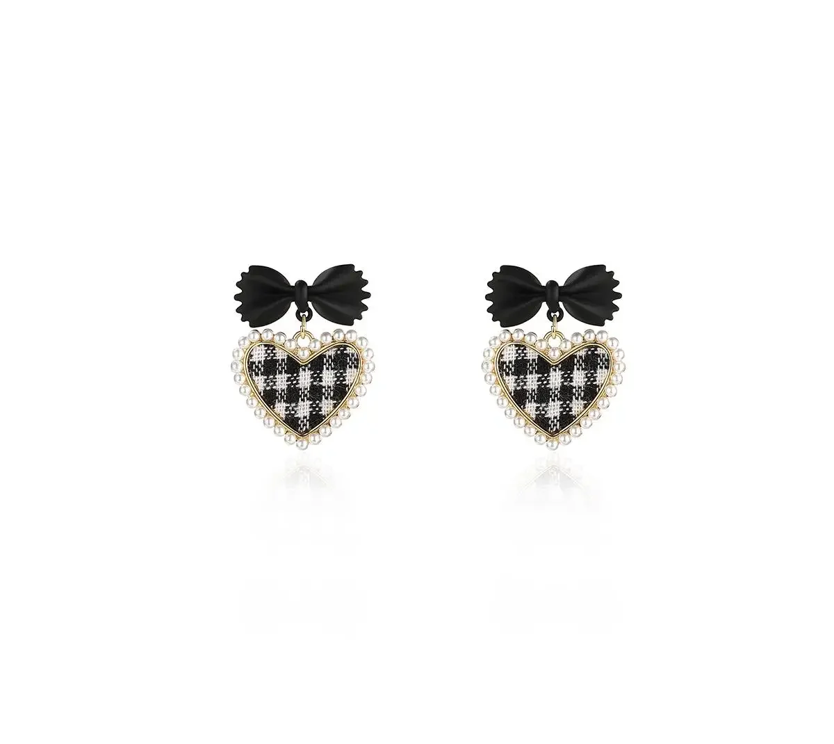 

Bow Plaid Love Earrings For Women 2024 Imitation Pearl Eardrop Jewelry Gifts For Girls Birthdays Valentine'S Day