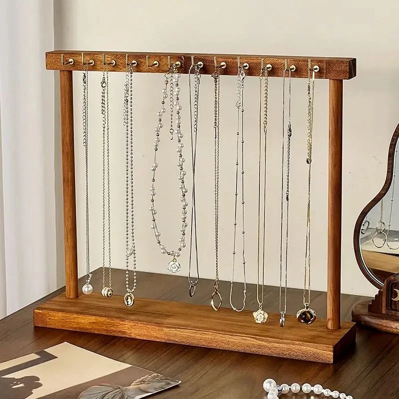 

【Peace】Jewelry Display Stand Solid Wood Necklace Hanging Countertop Rack For Chains Earrings Bracelets Showcase Storage Rack