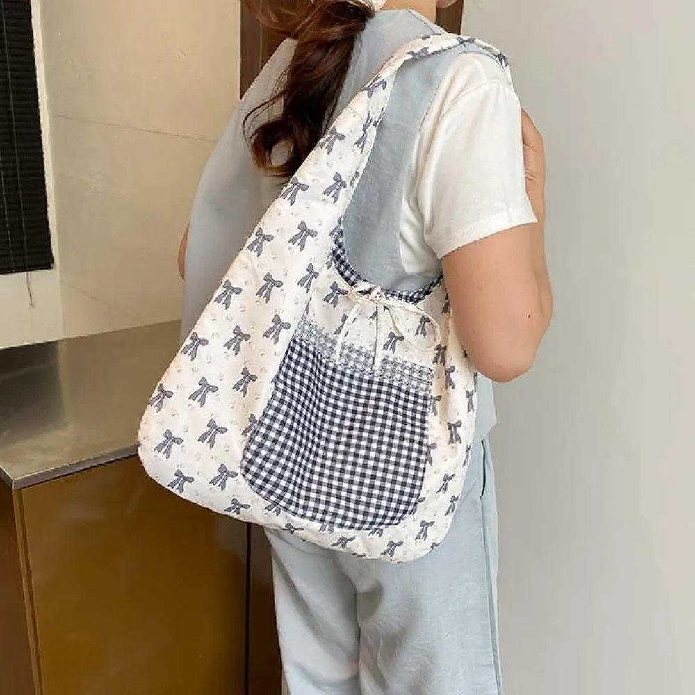 

Sweet Double-sided Shoulder Bag Lace Decoration Contrast Color Women Bow Printed Handbag Versatile Korean Style