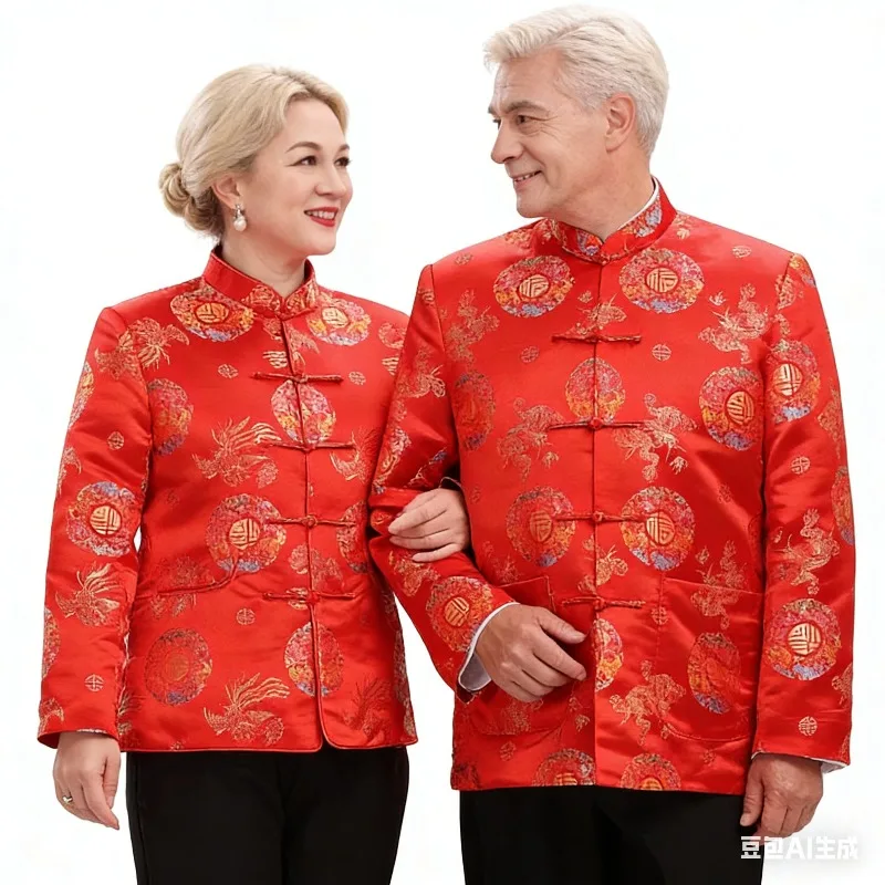 

Китайская одежда: весенне-осенняя куртка унисекс с длинным рукавом, атласная вышивка, костюм Тан, пальто для Нового года и дня рождения