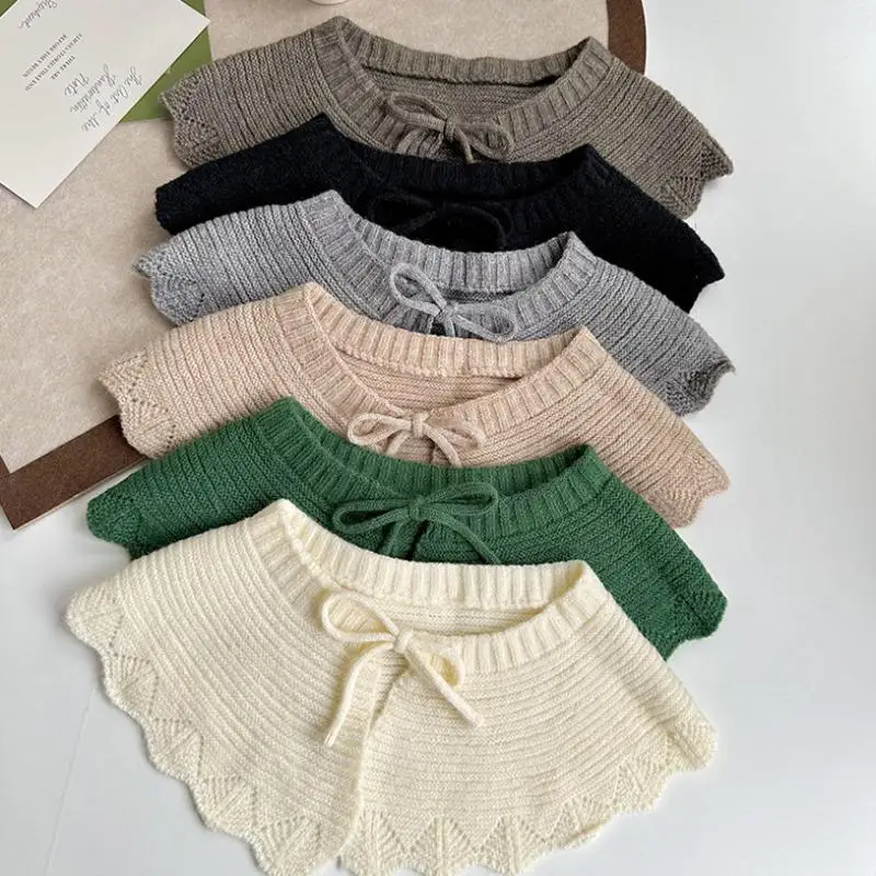 Kragen im O-Ausschnitt-Design, einfarbig, gestrickt, mit Schnürung, als dekorativer Kragen für Frühling und Herbst, warmes Oberbekleidungsstück, geeignet als Dekoration für Kleider und Hemden. – Detail 2