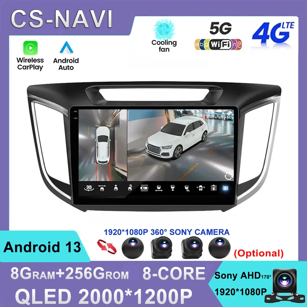 

For Hyundai Creta ix25 2015-2018 Android 13 2 Din Car Radio Multimedia Autoradio Video Player Carplay Auto GPS Wifi QLED Sreen