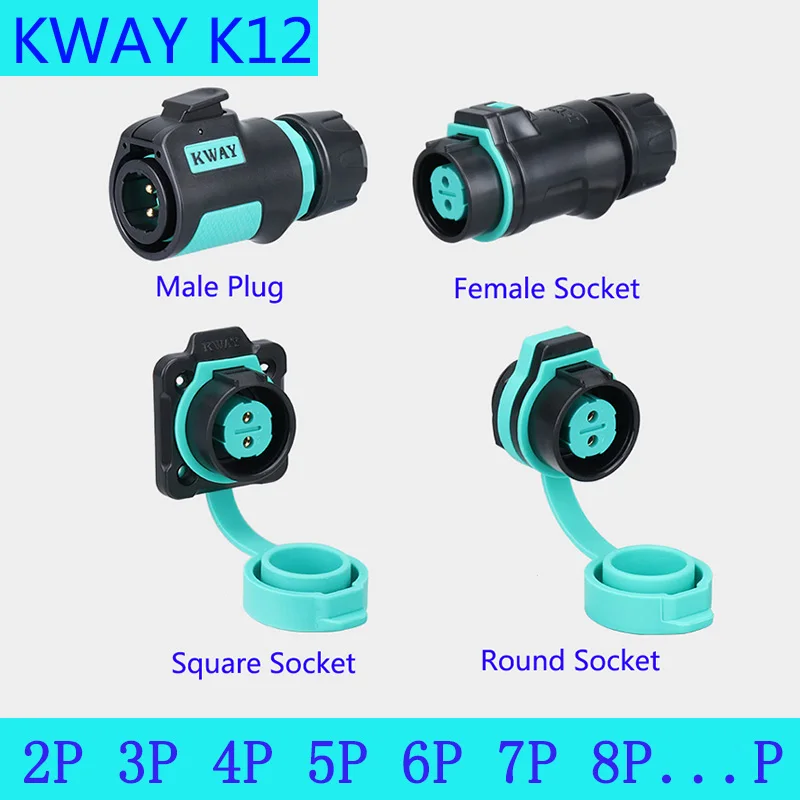 

KWAY K12 Waterproof IP68 Aviation Fixed Movable Male Plug Female Socket 2-3-4 core 5-6-7P 8 Pin Outdoor Power Quick Connector