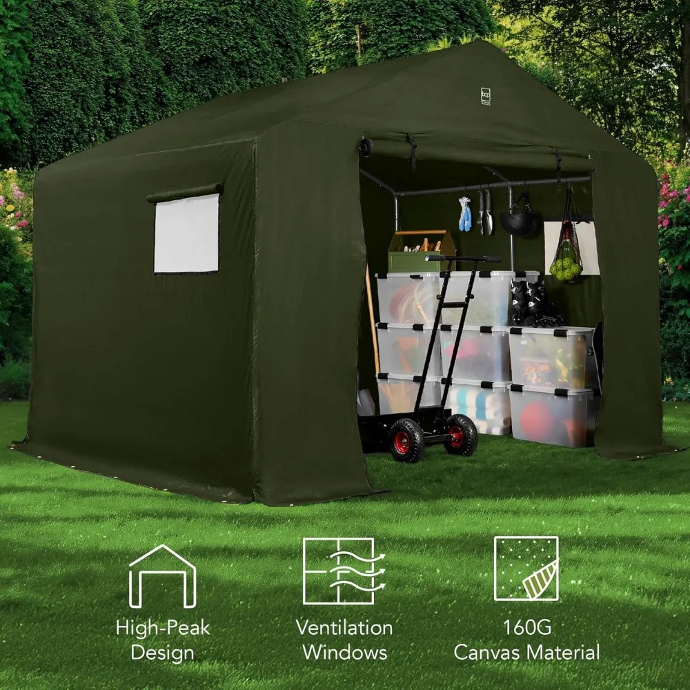 سقيفة تخزين خارجية مقاس 10 × 8 أقدام، مرآب، مأوى مظلة، أبواب ونوافذ مزدوجة، إطار معدني، مقاومة للطقس، مثالية للتخزين #6