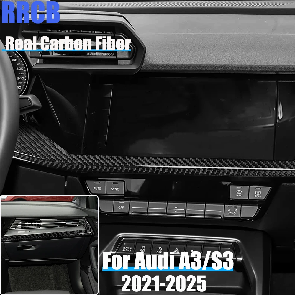 

Real Carbon Fiber Car Accessories Dashboard Panel Decorative Trim Soft Cover Sticker For Audi A3 S3 8Y 2021 2022 2023 2024 2025
