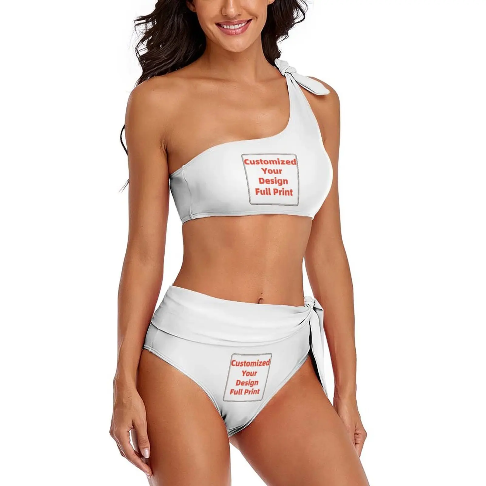 Customized Women One Shoulder High Waisted Bikini Set Tummy Control Two Piece Swimsuit Full Coverage Bathing Suit
