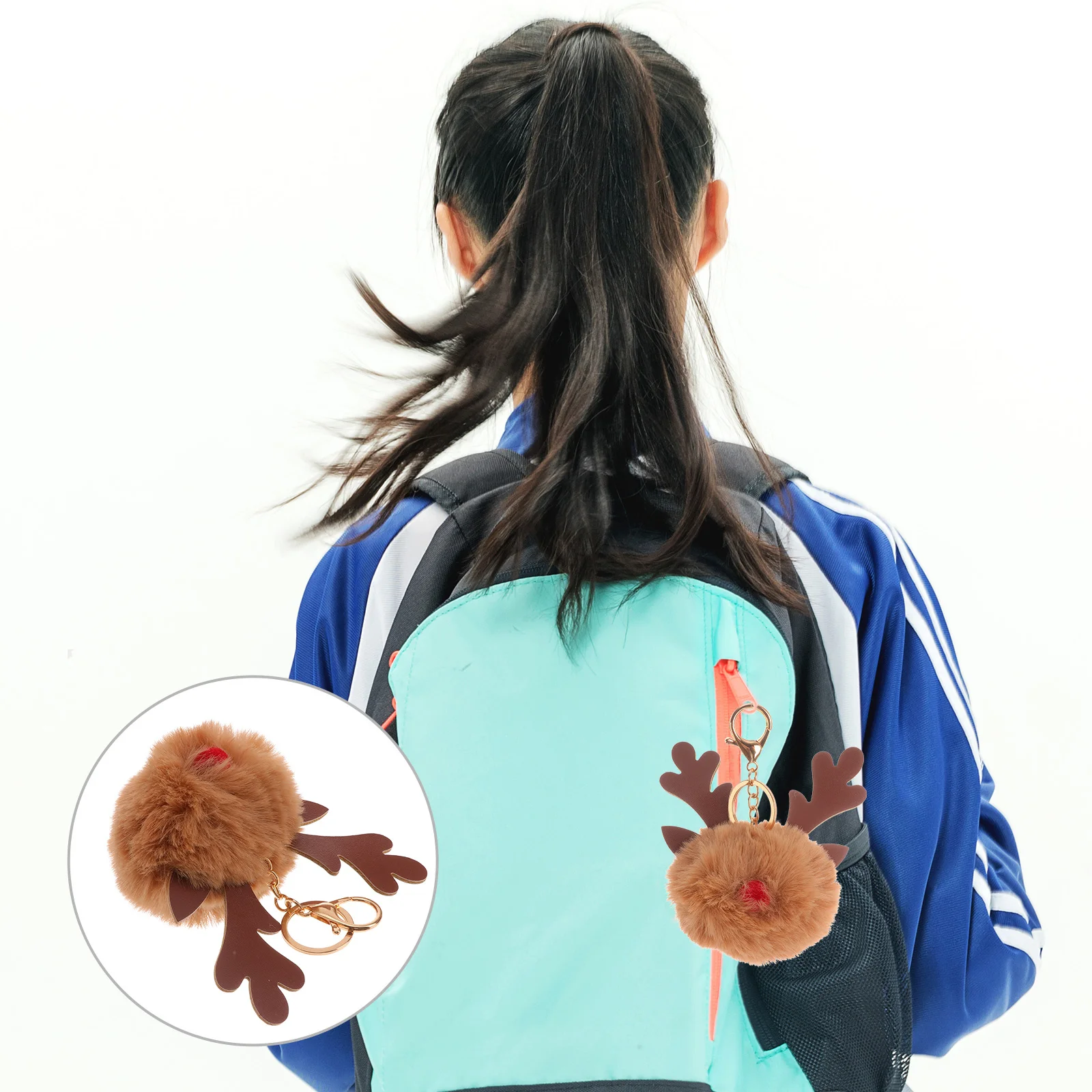 

2Pcs Christmas Elk Keychain Cute Colorful Pom Pom Key Holder for Bag Purse Car Key Organizer Holiday Gift for Girls Women